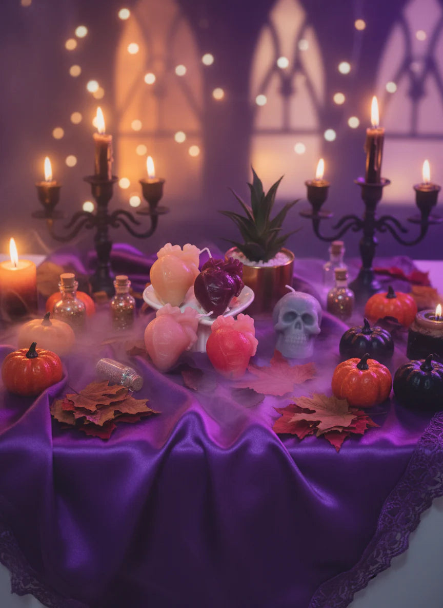 Eerie dark theme party Heart on table presentation